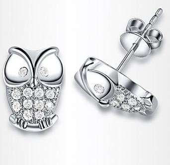 *FREE SHIPPING* High quality 18K RGP white gold cute Owl earrings with Austrian crystals
