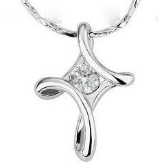 *Local Stock* New ladies 18K RGP white gold cross with 1ct CZ pendant and FREE chain