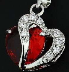 *Local Stock*, New 24K RGP white gold ruby red pendant withcrystals and FREE chain