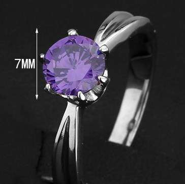 *Local Stock* New ladies Genuine stainless steel Amethyst 6 claw Engagement ring. 7mm . Beautiful