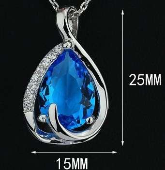 *Local Stock*, New 24K RGP white gold saphire blue pendant with crystals and FREE chain