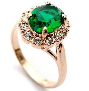 Local stock, New 18K RGP Emerald Green Crystal Ring with genuine Austrian Crystals