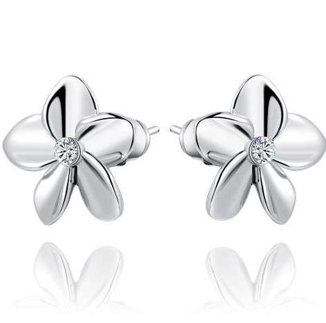 *Local Stock* New 18K RGP white gold ladies crystal stud earrings, Flower design, Dont miss out