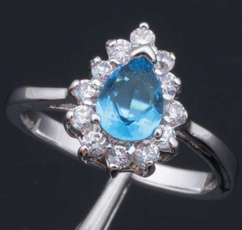 *Local Stock* 925 sterling silver filled baby blue topaz pear cut, with AAA zircon accent stones
