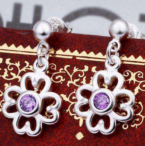 *Local Stock* New 925 sterling silver filled Stunning ladies Flower dangle earrings with crystals