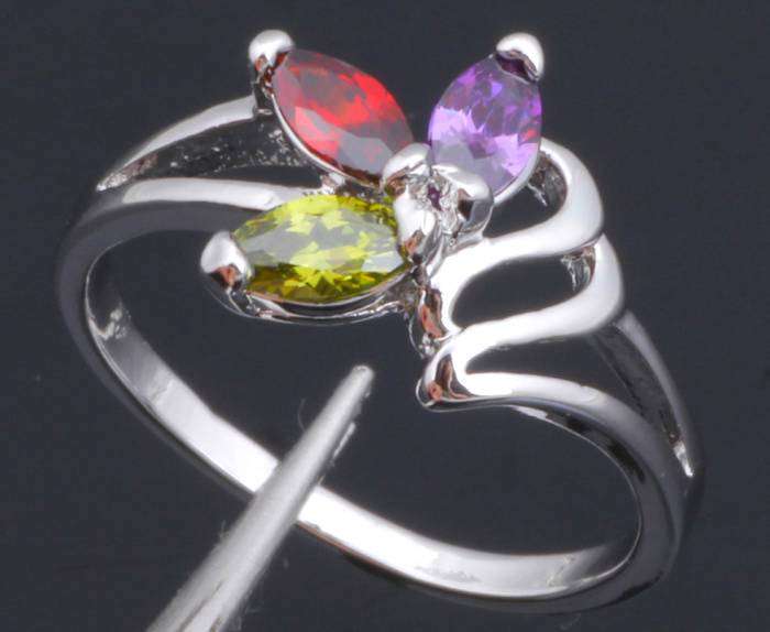 *Local Stock* 925 sterling silver filled Ladies Gorgeous designer Multi gemstone ring