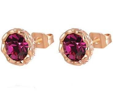 *Local Stock* High quality 18K RGP purple crystal ladies studs adorned with side stones