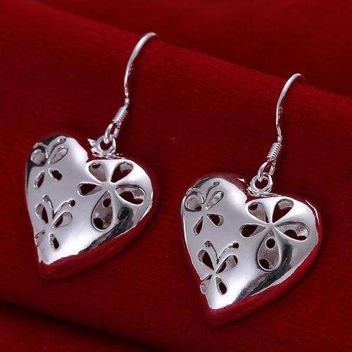 Local Stock, New 925 Sterling silver filled ladies cute heart earrings with floral detail