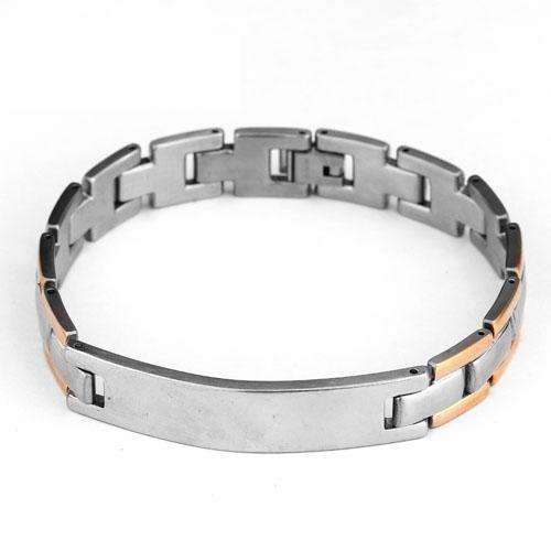 New Mens 10mm wide Genuine stamped stainless steel and 18KRGP bracelet. Dont miss out