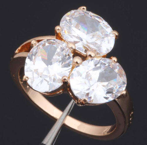 Local Stock,  18K RGP 8ct tripple Zircon crystal Designer ring