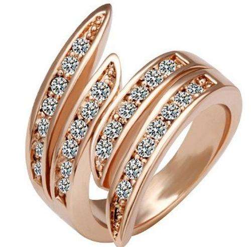 New 18K RGP rose gold Angels wing style Ring with AAA Genuine Austrian Crystals