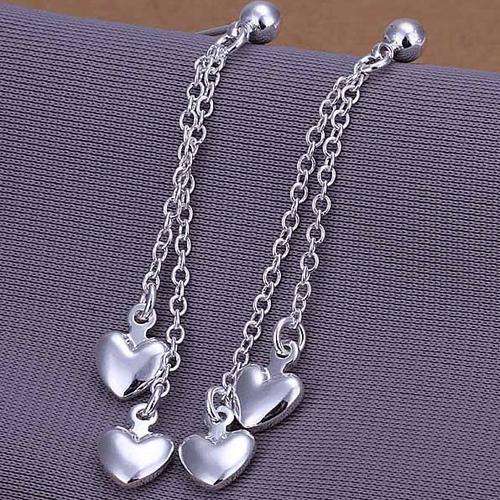 925 Sterling silver filled ladies long dangle heart earrings. Sweet and Stylish