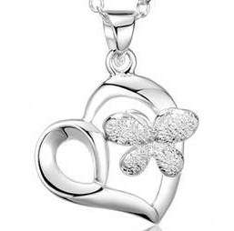 New 18K RGP white gold ladies Heart and Butterfly pendant with FREE chain included