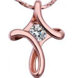 New 18K RGP rose gold ladies Cross pendant with Crystal centre and FREE chain