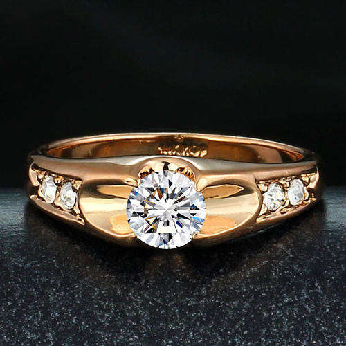 New 18K RGP rose gold Engagement style ring with 1.5ct Austrian Crystal and accent stones