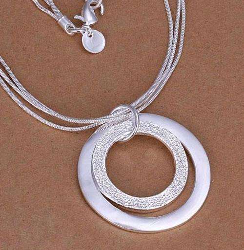 New 925 Sterling silver filled stamped ladies large double circle pendant with triple linked chain