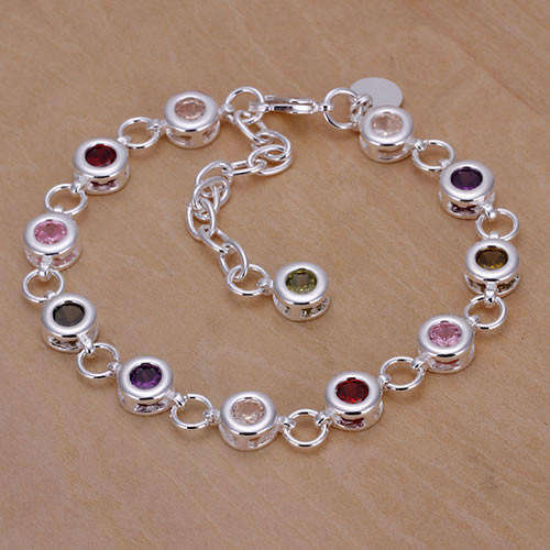 New 925 Sterling silver filled ladies bracelet with AAA colored CZ stones