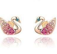 New 18K RGP ladies swan style earrings in rose gold with Genuine AAA Austrian crystals