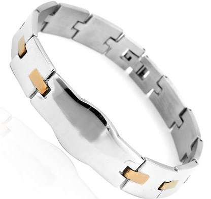New Genuine Stainless steel Mens 11mm bracelet with 18KGP detail