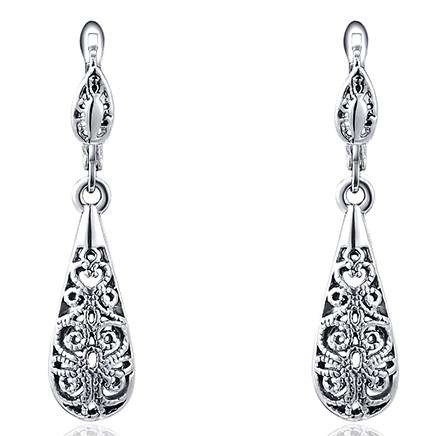 New 18K RGP white gold ladies waterdrop dangle earrings with filigree detail work