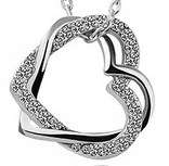 New 18K RGP white gold ladies Double linked heart pendant, comes with FREE chain