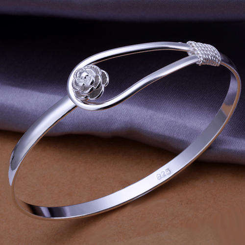 New 925 sterling silver filled Linked cuff style bangle, with Rose detail