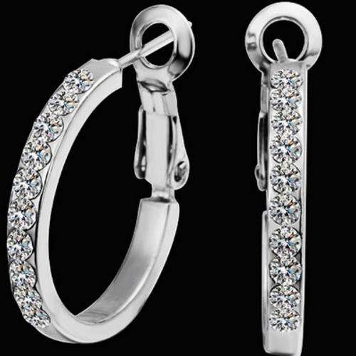 New 18K RGP white gold ladies small 18mm hoop earrings with Austrian crystals