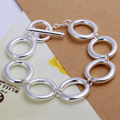 New 925 sterling silver filled stamped circles linked bracelet