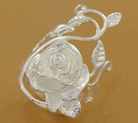 New 925 sterling silver filled stamped Rose and leaf design chunky ladies ring