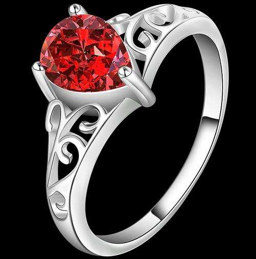 New 925 sterling silver filled stamped filigree style ring with large red Genuine Austrian crystal