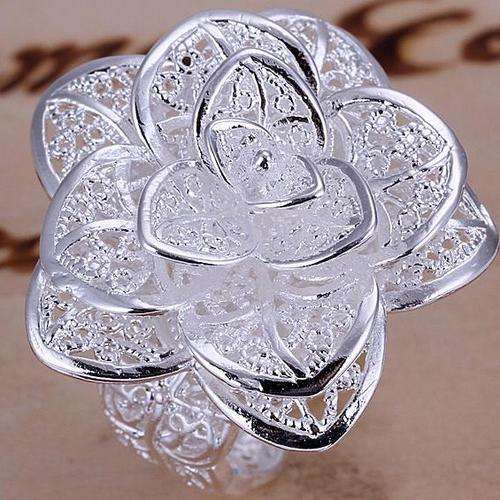 New 925 sterling silver filled Rose chunky adjustable ring