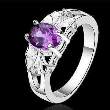 New 925 sterling silver filled stamped Ladies fine detail ring with Purple Austrian crystal