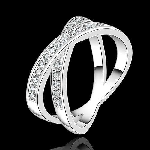 New 925 sterling silver filled Ladies crossover ring with AAA genuine Austrian crystals