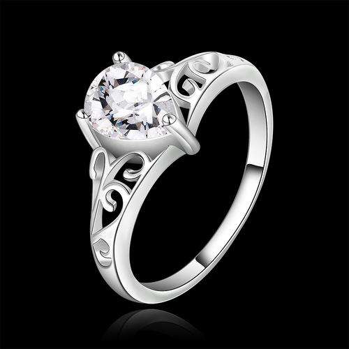 New 925 sterling silver filled Ladies Engagement style Austrian crystal ring with filigree design