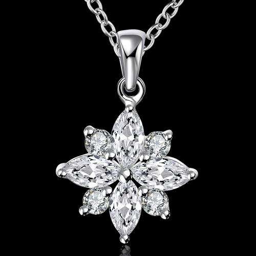 New 925 Sterling silver filled stamped Sparkly Flower design Crystal pendant with FREE chain