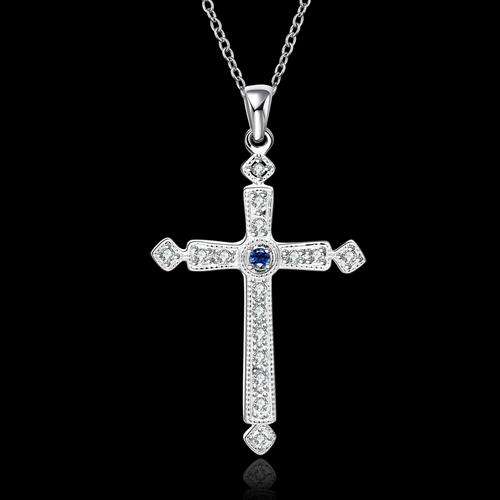 New 925 Sterling silver filled stamped Cross pendant with Austrian crystals and FREE chain