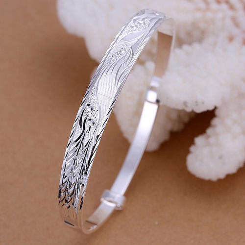 New 925 Sterling Silver Filled Adjustable Bangle with Abstract Phoenix Engraving