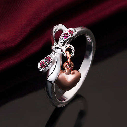New 925 sterling silver filled stamped Bow tie design ring with cute heart detail