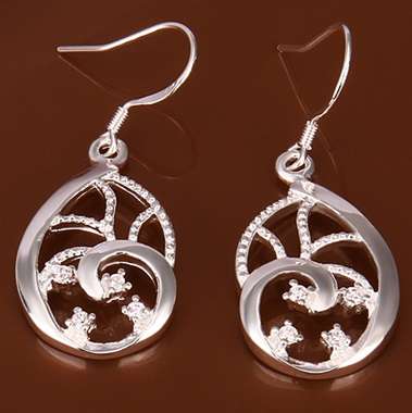 New 925 sterling silver filled stamped Nautilus design dangle earrings with Genuine Austrian crystal