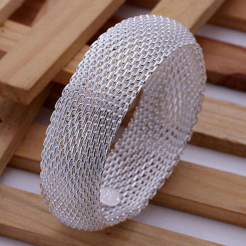 New 925 Sterling silver filled Chunky ladies mesh weave bangle
