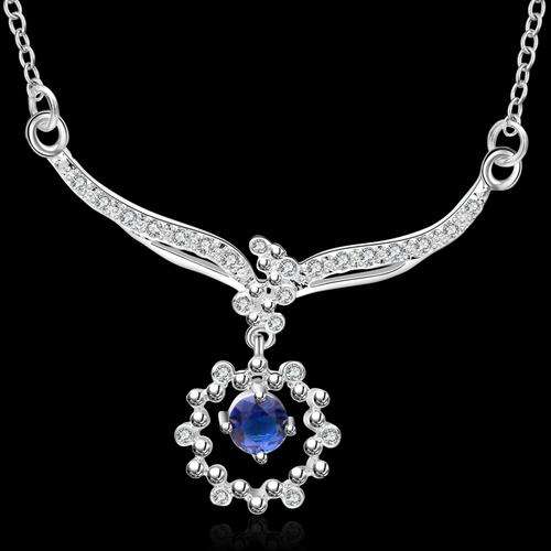 New 925 Sterling silver filled stamped Gorgeous ladies draped necklace with blue AAA crystal