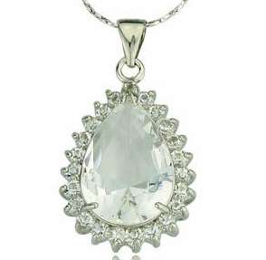 New 18K RGP in white gold, Ladies Chunky pear design pendant with huge Austrian Crystal + FREE chain