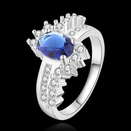 New 925 sterling silver filled Ladies Chunky wedding band style ring with blue AAA genuine crystals