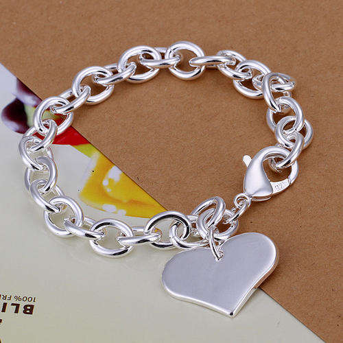 New 925 sterling silver filled Ladies chunky bracelet with Heart charm