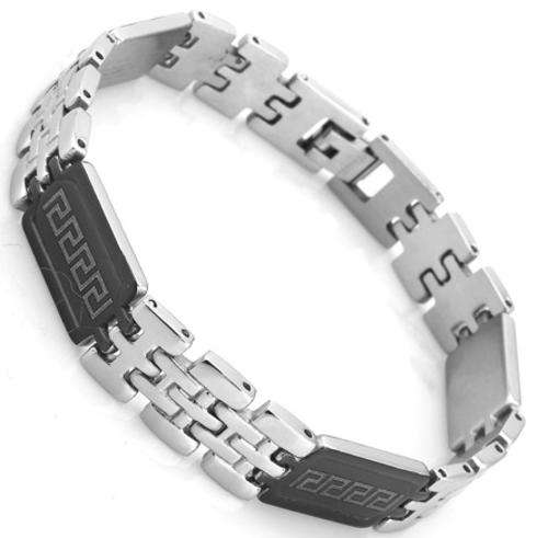 New Genuine stainless steel  mens bracelet, with black pattern detail