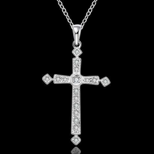 New 925 Sterling silver filled stamped Cross pendant with Austrian crystals and FREE chain