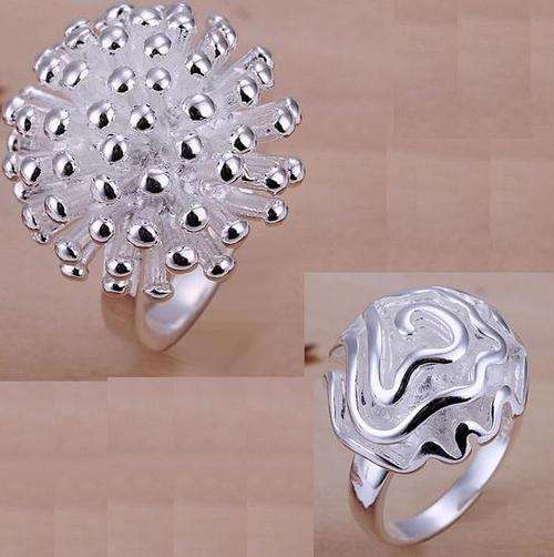 Crazy 2 for 1 special, 2 x 925 Sterling silver filled rings, Coral and rose design