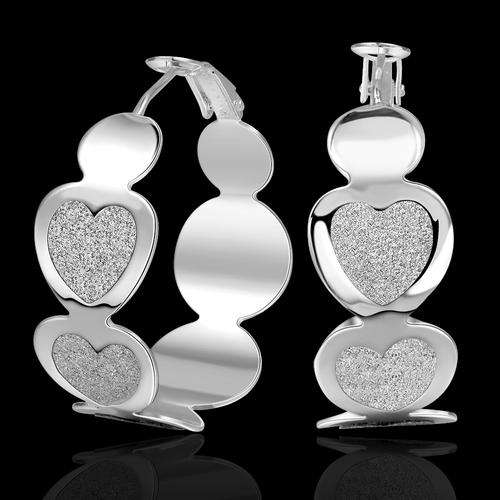 New 925 Sterling silver filled Ladies chunky hoop earrings with frosted heart detail
