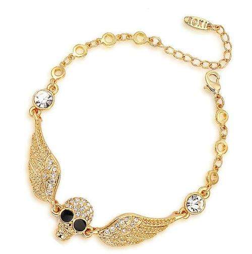 18K RGP skull & angel wings bracelet with genuine Austrian crystal detail