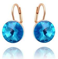 18K rose gold triple plated earrings with genuine blue Austrian crystals